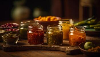 Fresh vegetable dip with spicy chili pepper seasoning generated by AI photo