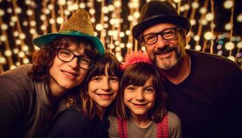 Smiling family embraces Christmas joy and togetherness generated by AI photo