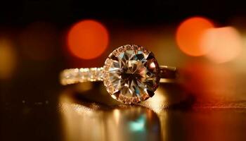 Shiny diamond ring glows with elegant glamour generated by AI photo
