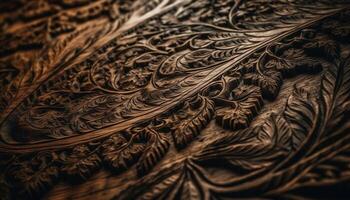 Ornate gold filigree on antique silk material generated by AI photo