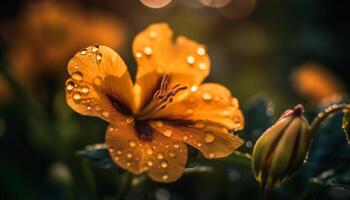 Vibrant gerbera daisy in focus, autumn sunset generated by AI photo