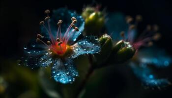 Vibrant flower head in dewy meadow generated by AI photo