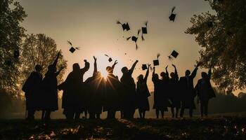 grande grupo de personas celebrar graduación éxito generado por ai foto