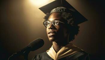 joven africano mujer logra éxito en educación generado por ai foto
