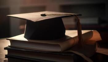 graduado sabiduría en monitor en antiguo biblioteca generado por ai foto