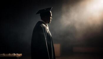 standing in graduation gown smiling generated by AI photo