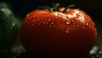 Ripe tomato drop reflects freshness of nature generated by AI photo
