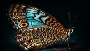 Vibrant butterfly wing showcases nature fragile beauty generated by AI photo