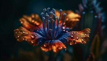 Vibrant gerbera daisy in wet autumn grass generated by AI photo