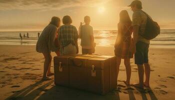 Group of friends enjoying summer vacation outdoors generated by AI photo