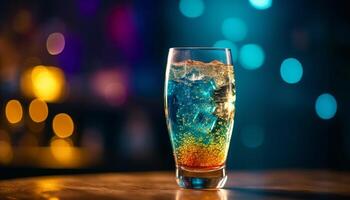 refrescante cóctel en iluminado bar a noche generado por ai foto