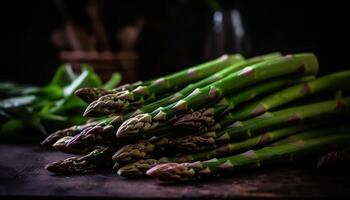 Fresh asparagus bundle tied up with string generated by AI photo