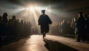 Young adults walking to success in spotlight generated by AI photo