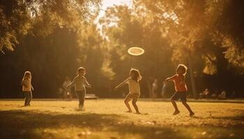 Girls and boys playing in nature beauty generated by AI photo