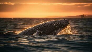 jorobado ballena salpicaduras en tranquilo marina belleza generado por ai foto