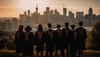 Silhouettes of businessmen and women walking in city generated by AI photo