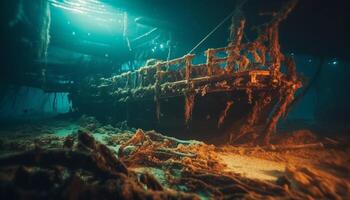 Exploring the abandoned shipwreck, a scuba adventure generated by AI photo