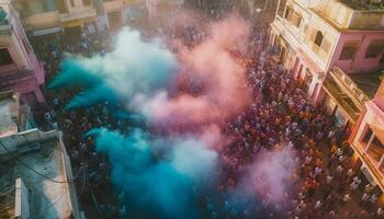 Celebration of traditional festival in crowded city generated by AI photo