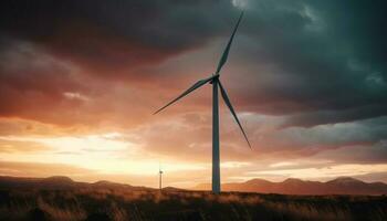 Wind turbines turning, powering sustainable energy landscape generated by AI photo