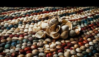 Colorful seashell collection decorates tropical vacation background generated by AI photo