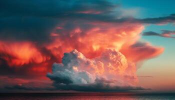 Vibrant sunset sky over tranquil seascape landscape generated by AI photo