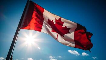 Waving Canadian flag symbolizes pride and patriotism generated by AI photo