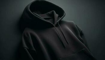 Hooded jacket on fashion model in black generated by AI photo