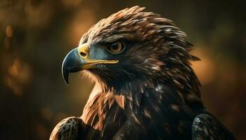 majestuoso calvo águila encaramado en rama, mirando generado por ai foto