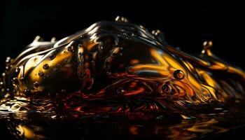 Smooth whiskey pouring over rippled water surface generated by AI photo