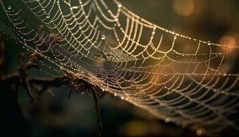 araña web brilla con Rocío en otoño generado por ai foto