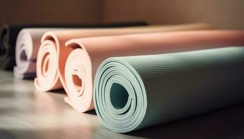 Rolled up yoga mat, blue foam freshness generated by AI photo