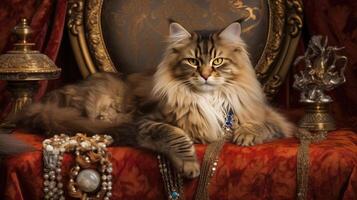 Cats elegantly modeling jewelry and accessories for a luxury brand embodying grace and sophistication photo