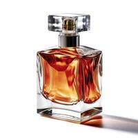 Closeup perfume bottle on white background, . photo