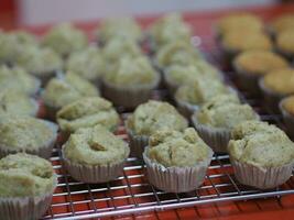 Buttery Banana Bread, Banana Cupcake, sweet food on the stainless grill photo