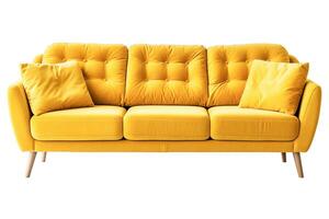 Ai generative.  Yellow modern sofa on white photo