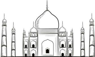 Black and white Taj Mahal. vector