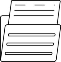 Black line art file folder with paper. vector