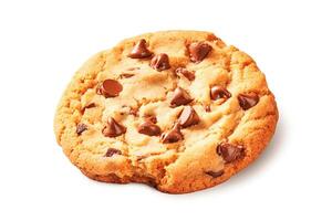 . Chocolate chip cookie on white photo