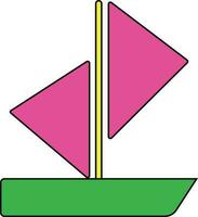 Sailboat in pink and green color. vector