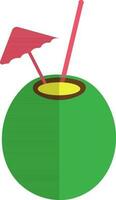 Pink umbrella with straw in green coconut. vector