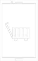 Black line art trolly in smartphone. vector