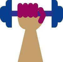 Brown hand holding blue barbell. vector