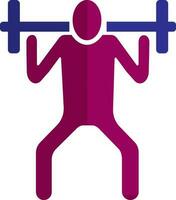 Character of a pink faceless man holding blue barbell. vector