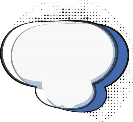 Blue and white cartoon speech bubble.
