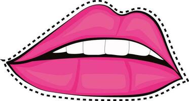 Sticker of female open lips in pink color. vector