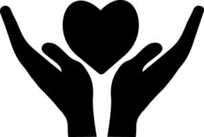 Silhouette of heart with caring hands icon. vector