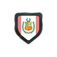 Grey shield decorated by flag of Peru. vector