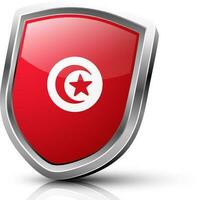 Red flag of Tunisia with symbol on glossy shield. vector