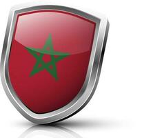 Red and green flag of Morocco in glossy shield. vector