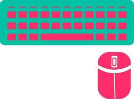 Keyboard with mouse in green and pink color. vector